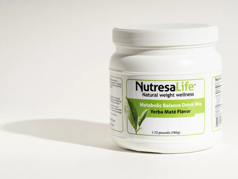 Nutresa Life Metabolic Balance Drink Mix (yerba mate flavor) container on a white background