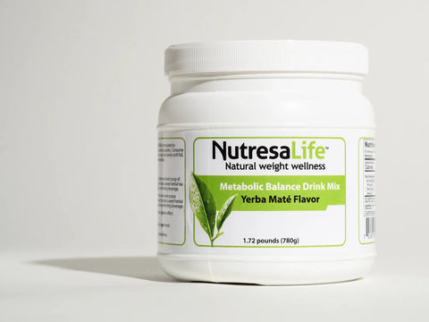 Nutresa Life Metabolic Balance Drink Mix (yerba mate flavor) container on a white background