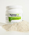 Nutresa Life metabolic balance drink mix (yerba mate flavor) container with powder on a white background